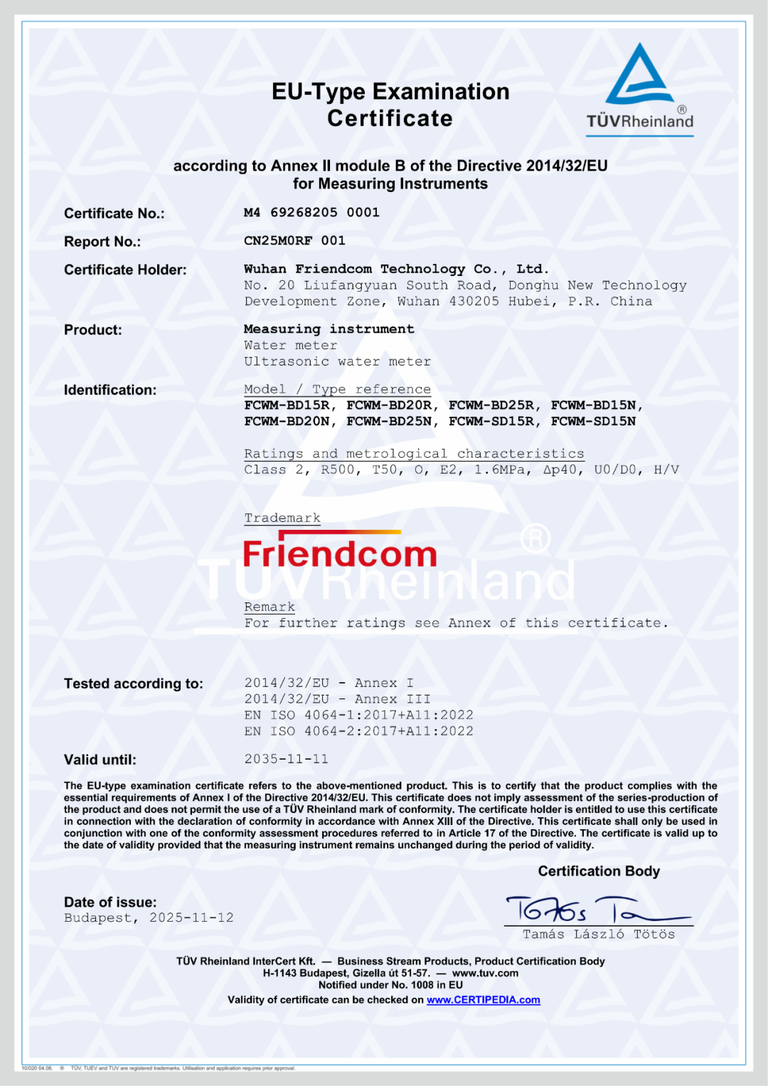 Friendcom Ultrasonic Water Meter Receives European MID Certificationn