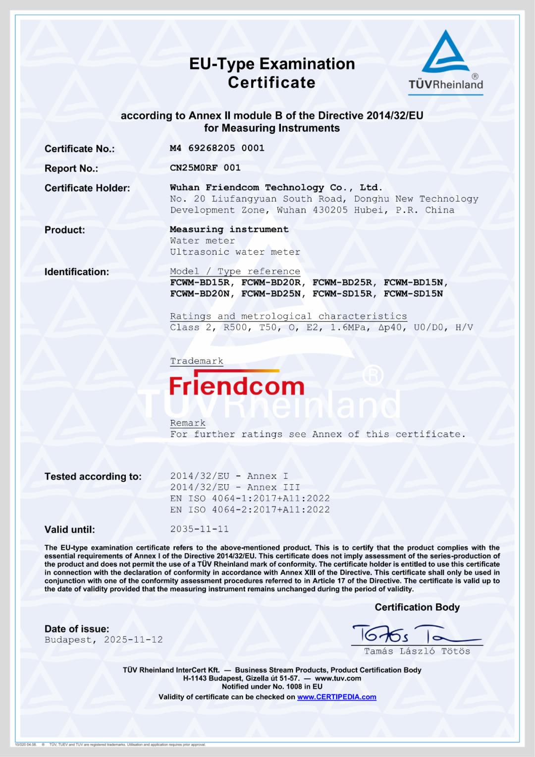 Friendcom Ultrasonic Water Meter Receives European MID Certificationn